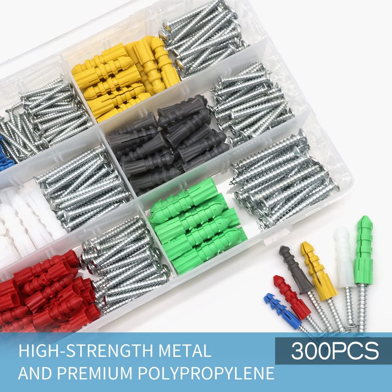 Tkiaea Drywall Anchors and Screws Kit 300Pcs, 150 Wall Anchors, 150 Drywall Screws, Including 6 Different Sizes - Image 3